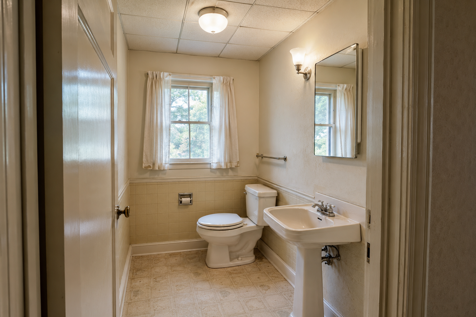Half bath before remodeling in a 1955 Cape Cod home