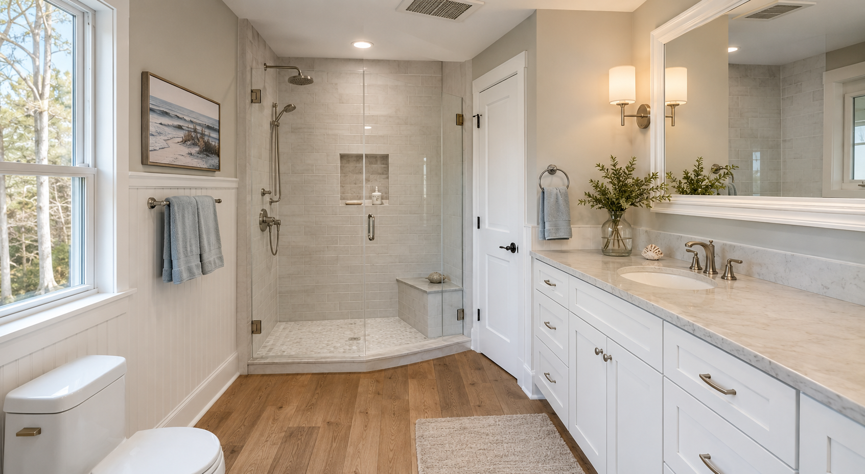 Completed bathroom remodeling project in Cape Cod MA