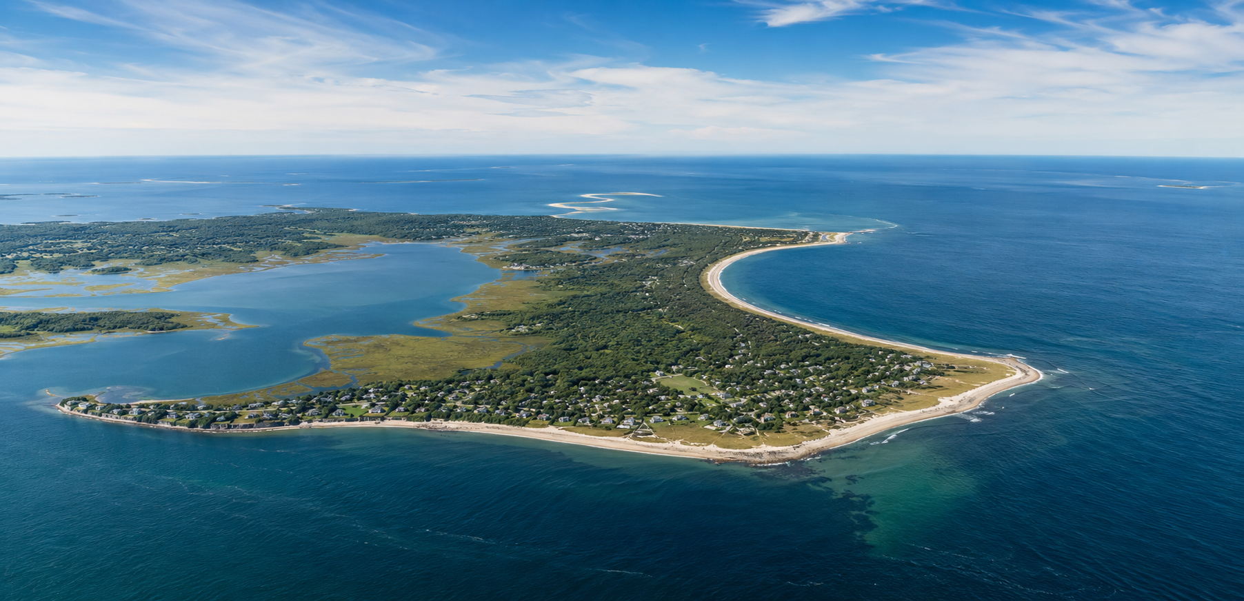 Aerial view of the Cape Cod coastline served by Compass Home Group