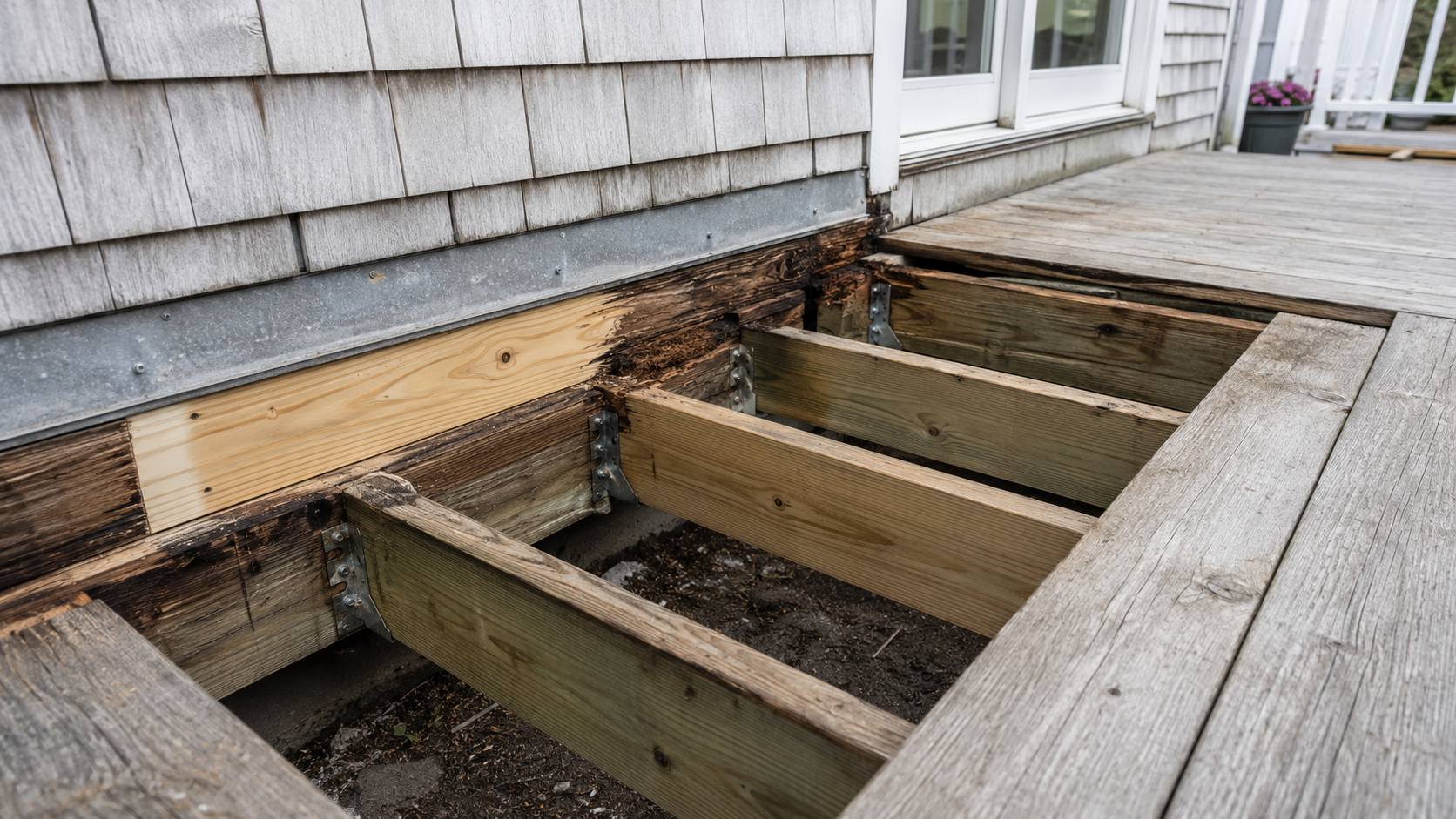 Deck framing and rotted wood repair in Cape Cod, MA