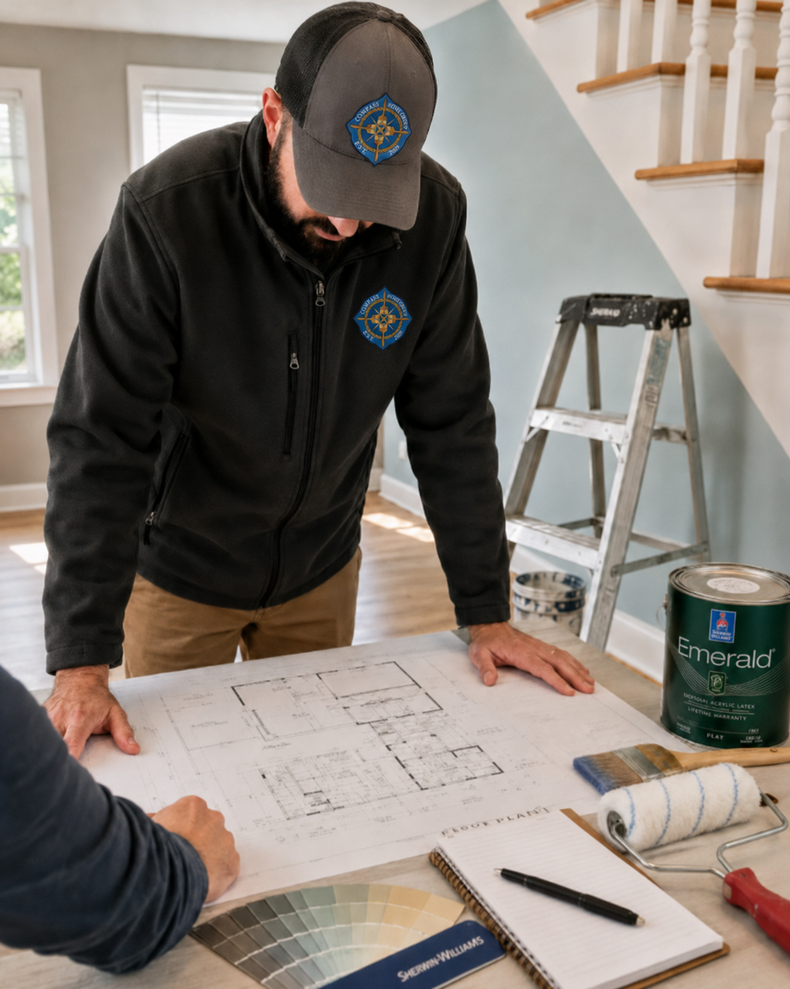 Contractor reviewing home remodeling project plans in Cape Cod