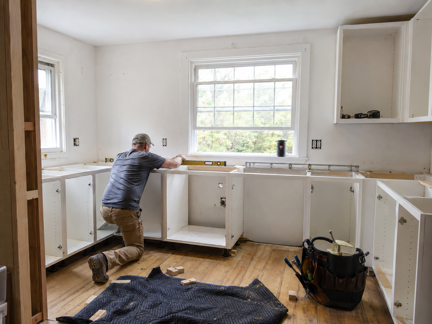 Kitchen cabinet installation in a Cape Cod home