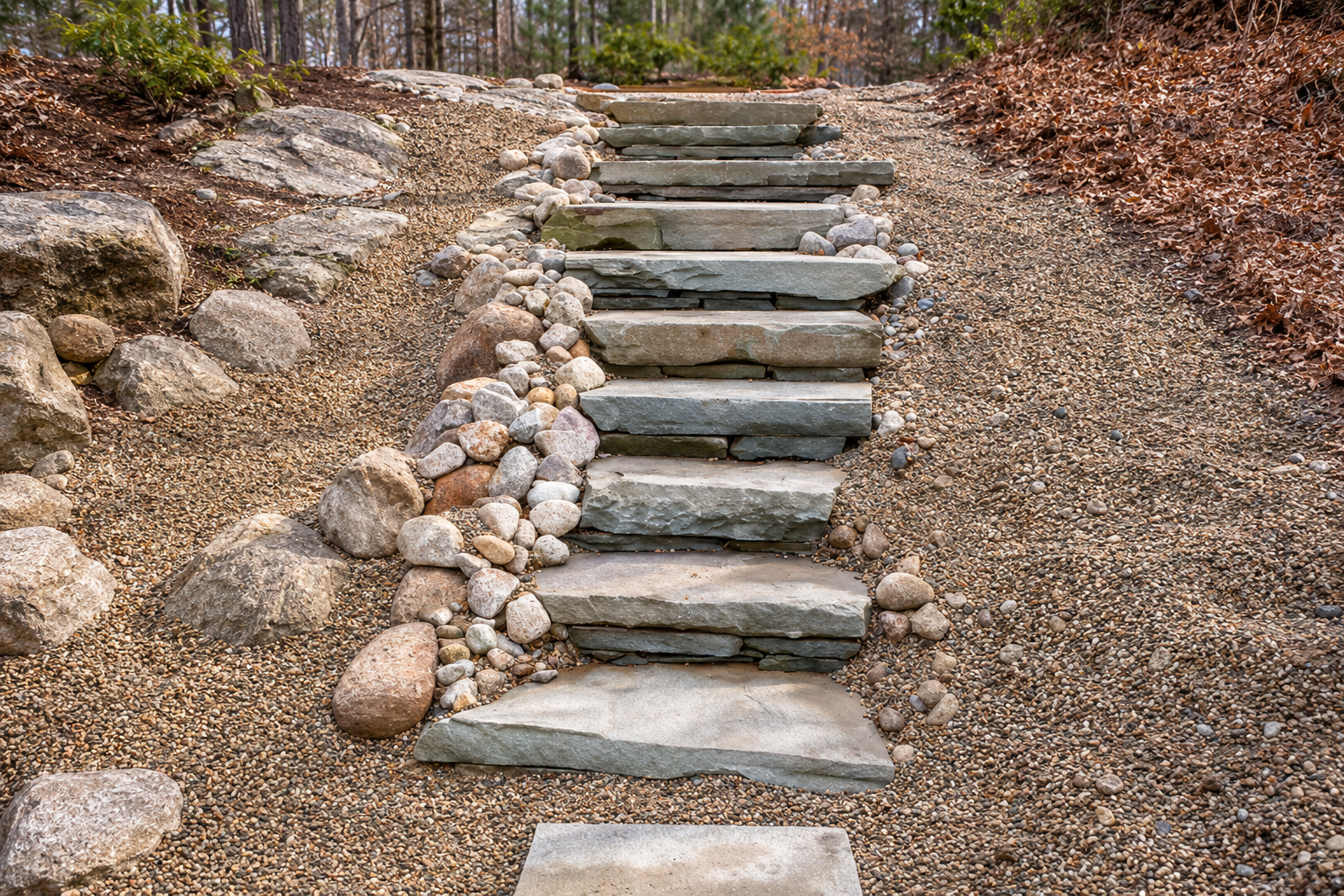 Natural stone steps and hardscaping project in Cape Cod MA