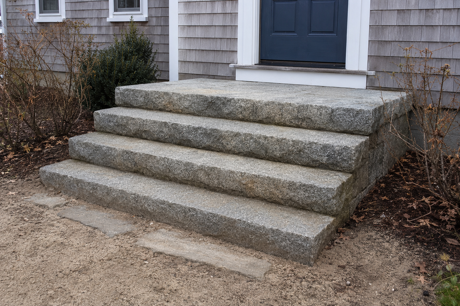 Natural stone steps installed at a Cape Cod home in Massachusetts