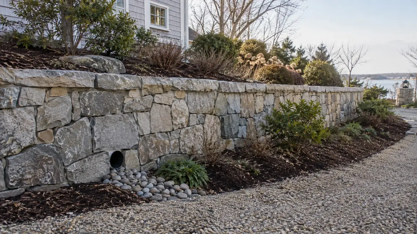 Illustrative durable retaining wall with drainage in Hyannis, MA