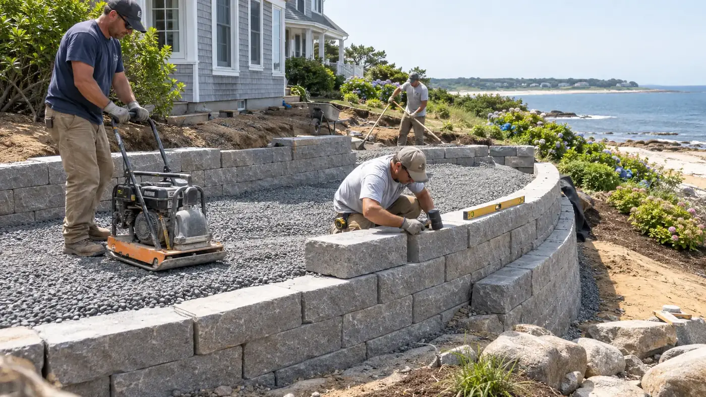 Illustrative retaining wall construction process on Cape Cod