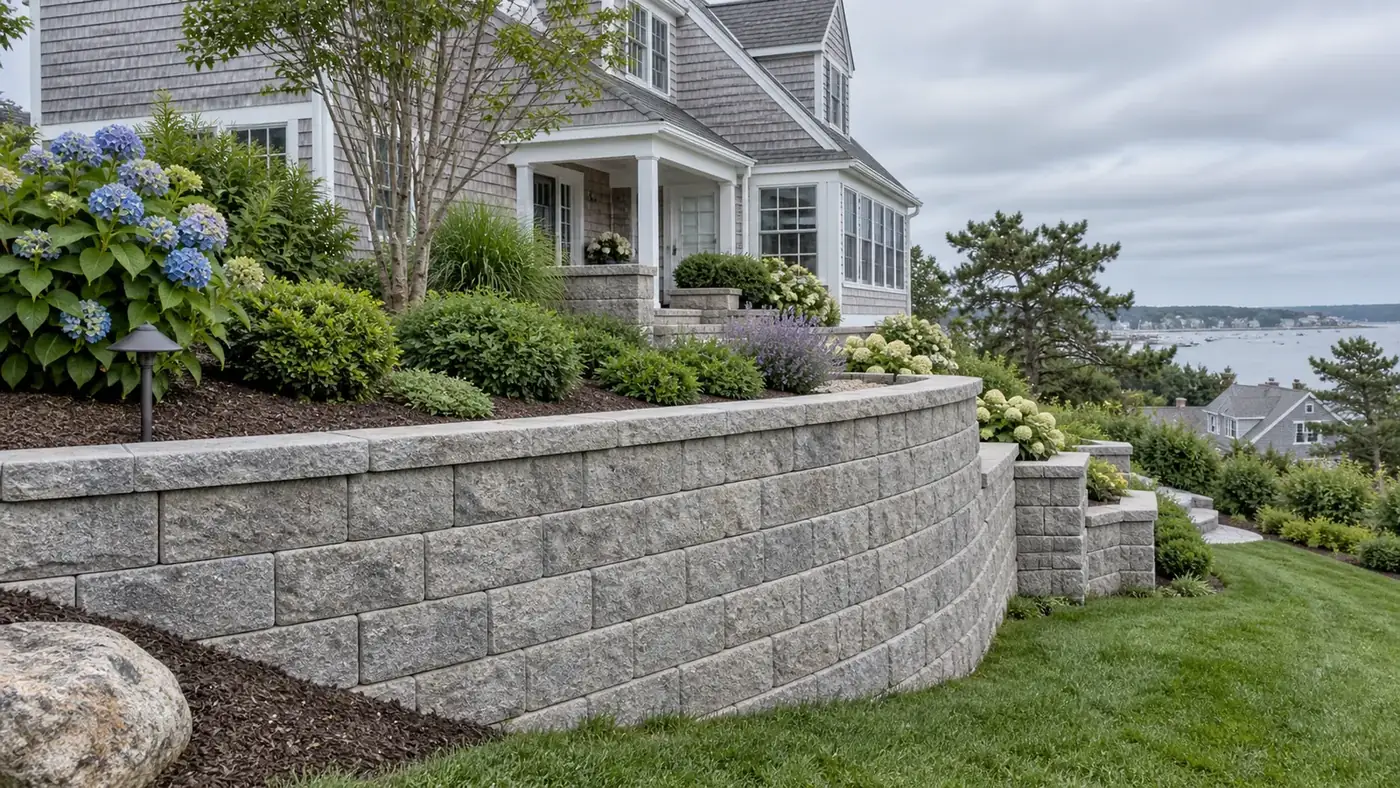 Retaining wall construction project in Hyannis Massachusetts