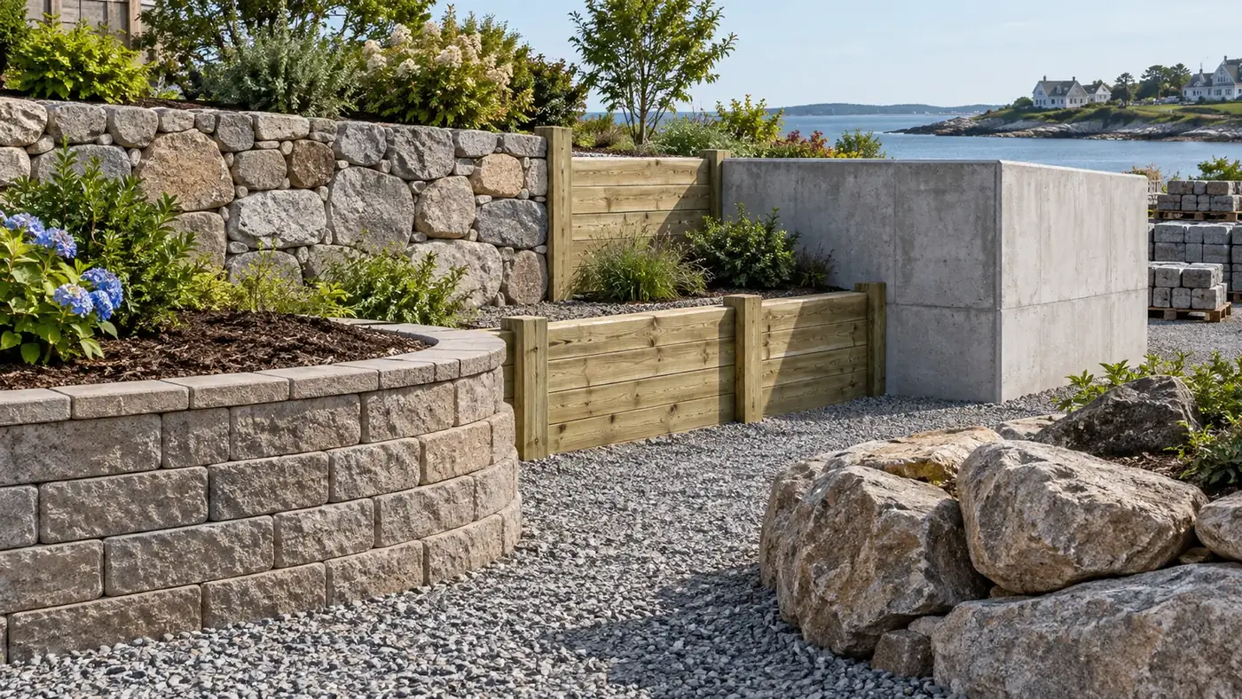 Illustrative retaining wall material options for Cape Cod homes