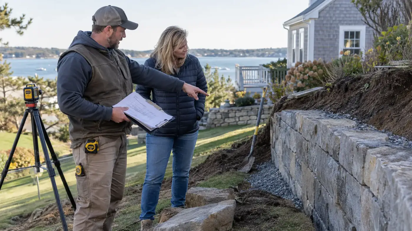 Illustrative retaining wall site evaluation and written estimate in Hyannis, MA